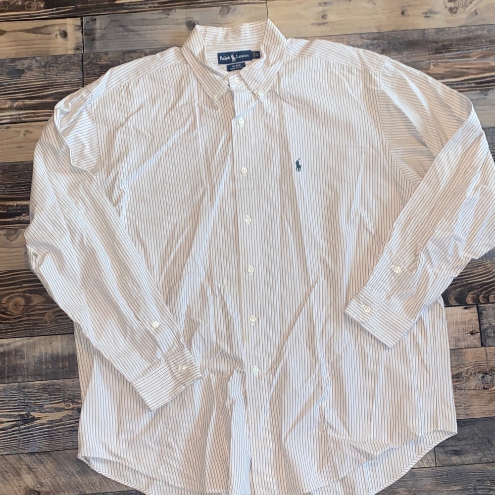 Ralph Lauren Blue Label Men's Cream and tan Striped Shirt
